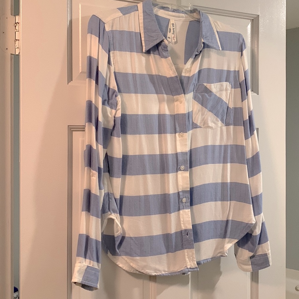 Blue & White Striped Button Down Top
